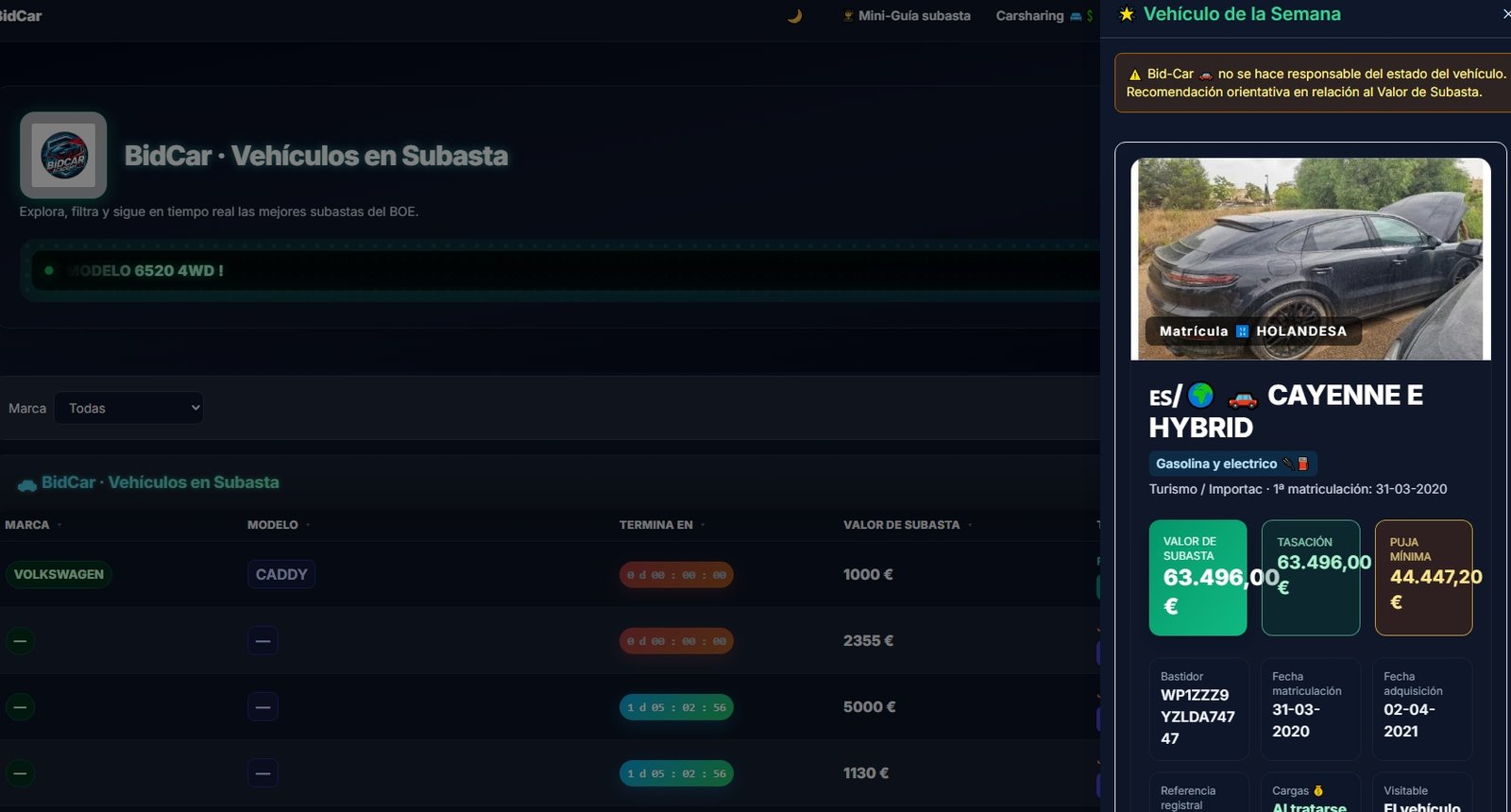 Detalle Porsche Subasta